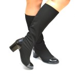 Botki streczowe z lakierem na obcasie 6 cm 